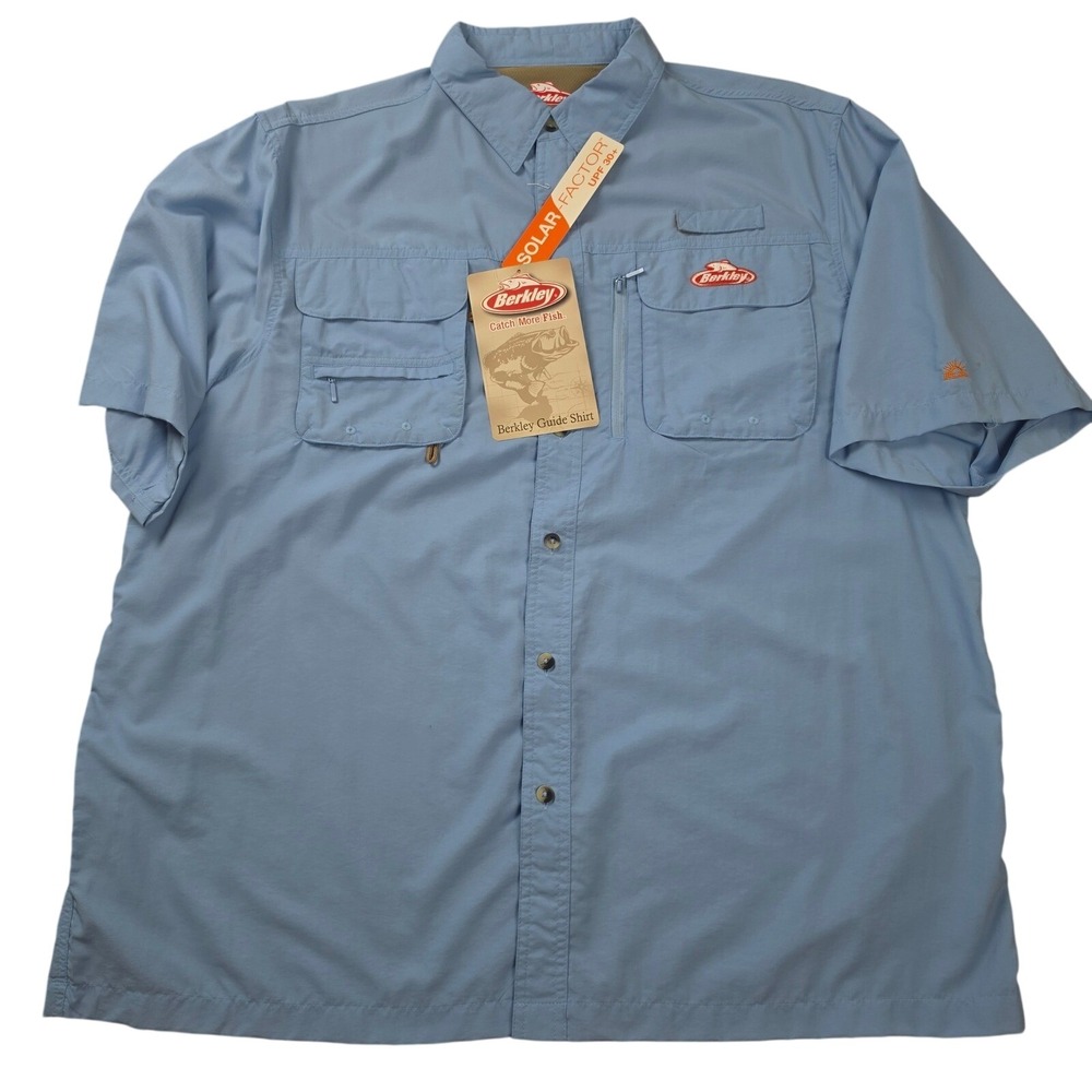 Berkley Guide Shirt Mens XL Light Blue Fishing Short Sleeve UPF 30+ NWT